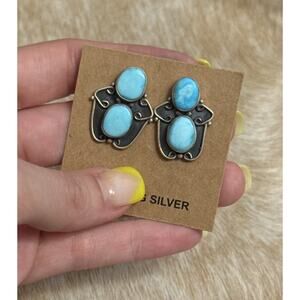 Native American SW Sterling Silver Blue Ridge Turquoise Post Earrings 925